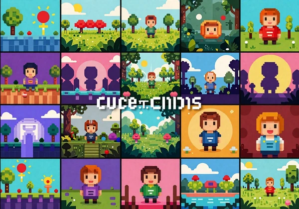 Small Studio Shortlist collection - vibrant mosaic of hand-drawn and pixel art indie game worlds