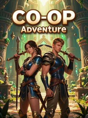 Cinder Keep Together - co-op adventure game cover with two heroes back to back in a vibrant fantasy dungeon